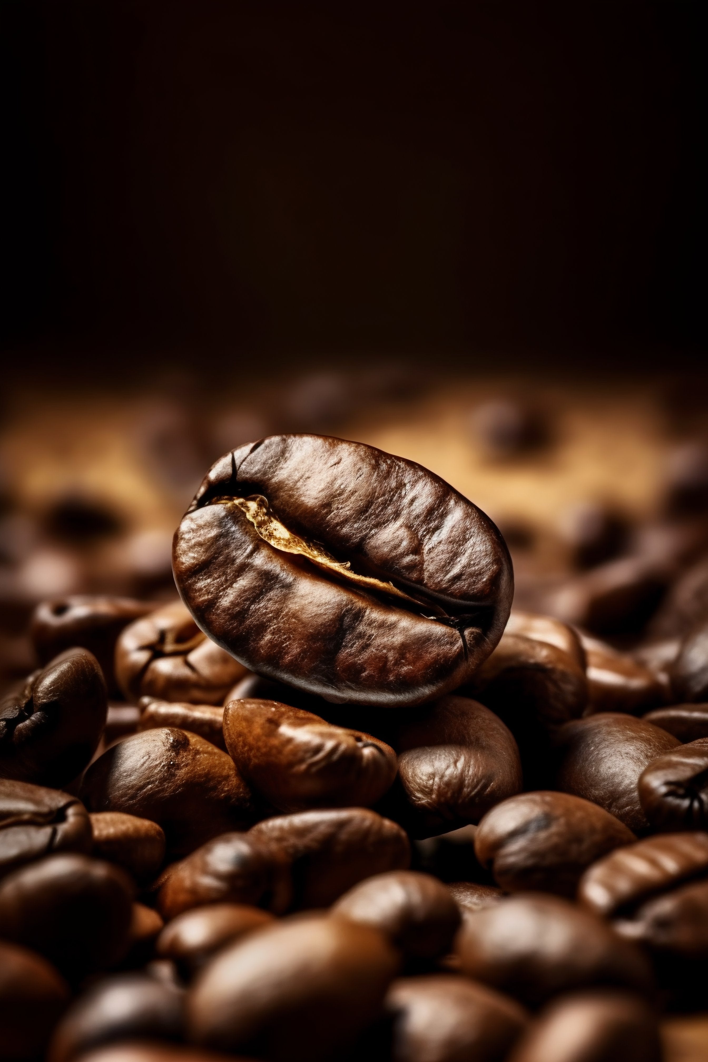 Rich roasted decaf coffee beans with a deep brown color and glossy texture.