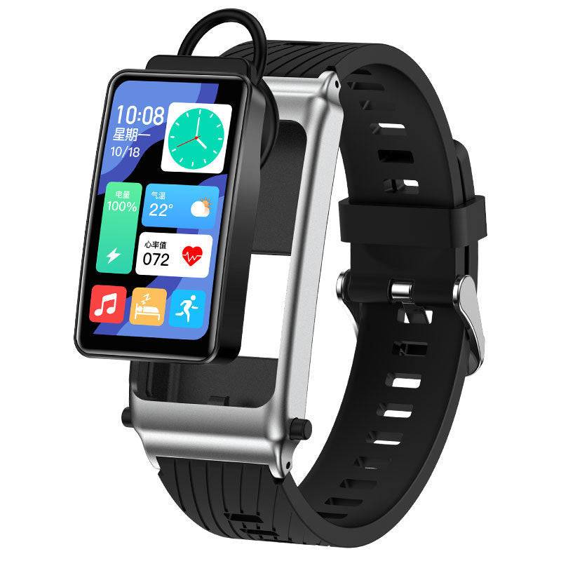 Smart Blood Glucose Watch with non-invasive testing, stylish black band, and touch display. Features heart rate monitoring, NFC, and waterproof design.