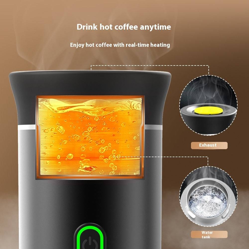 Wireless capsule coffee machine with real-time heating, allowing users to enjoy hot coffee anytime with an efficient water heating system.