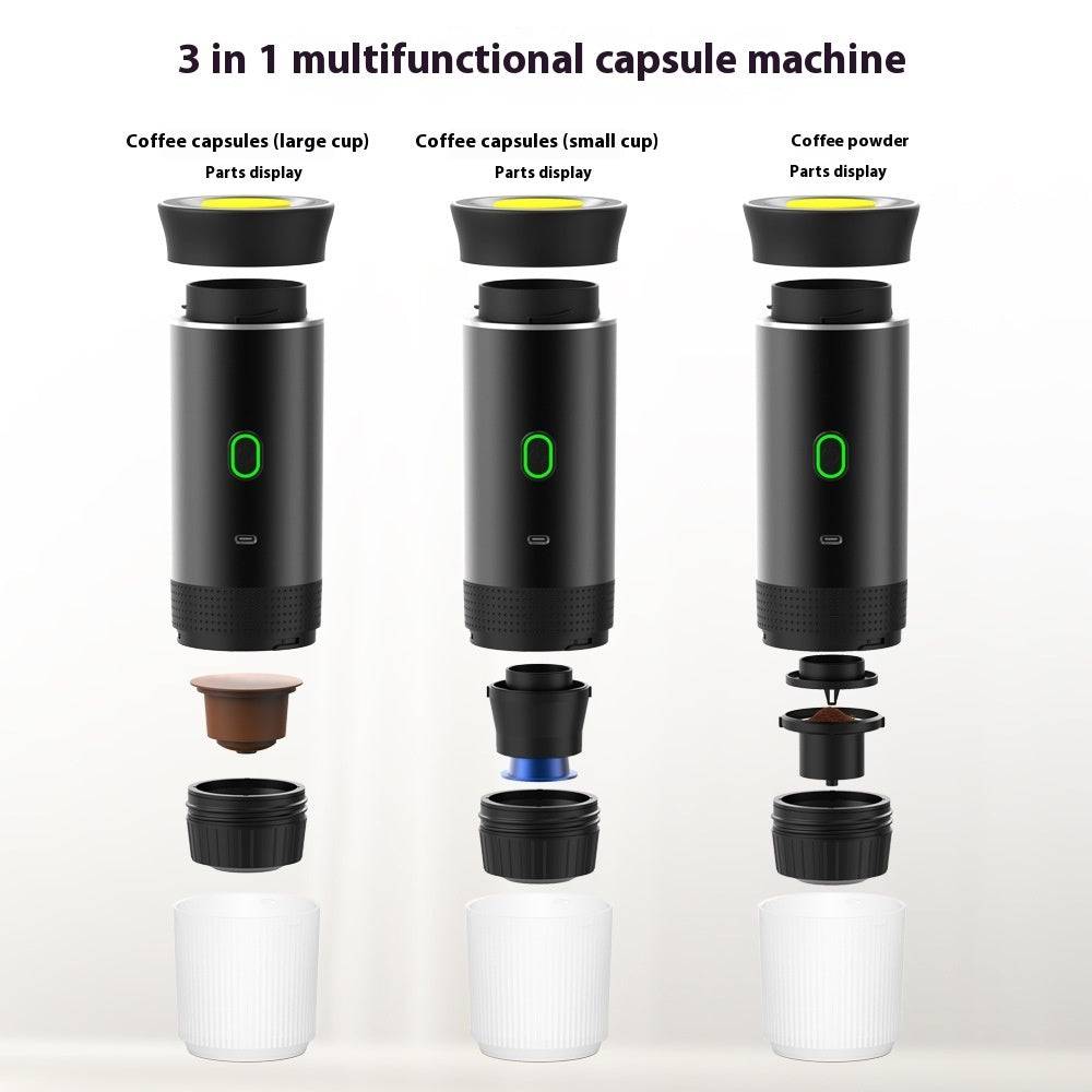 3-in-1 multifunctional capsule coffee machine, compatible with large and small capsules, as well as coffee powder for versatile brewing.