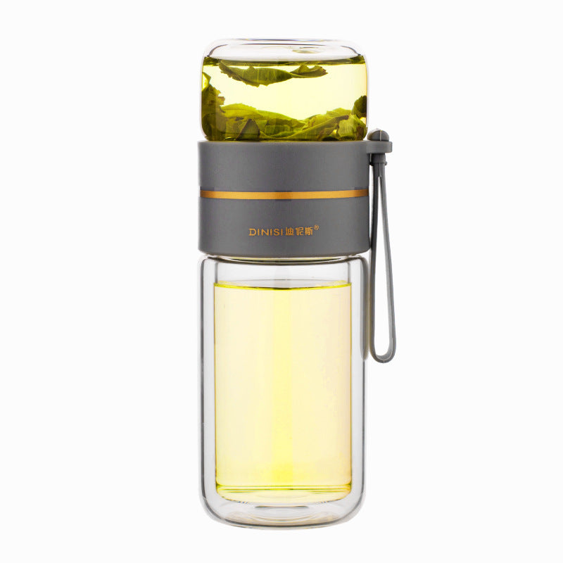 Glass Water Bottle With Tea Infuser Filter Tea Separation Double Wall Glass Bottle Leakproof