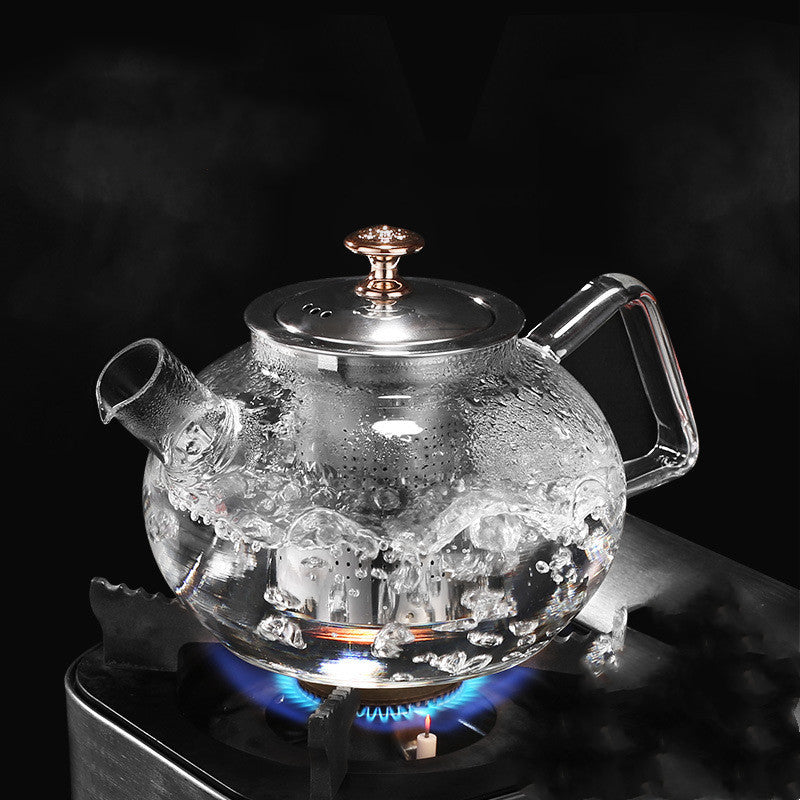 Clear borosilicate glass teapot with non-drip spout