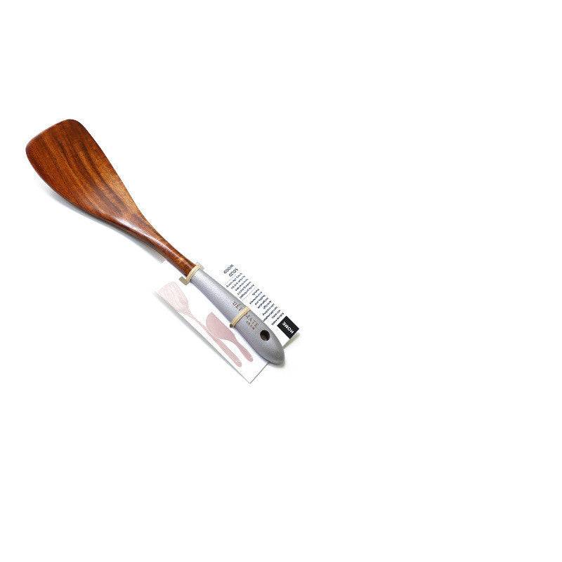 Teak lacquer kitchen utensil featuring a Japanese-style soup spoon with a smooth wooden finish. Durable, eco-friendly, and perfect for daily cooking.