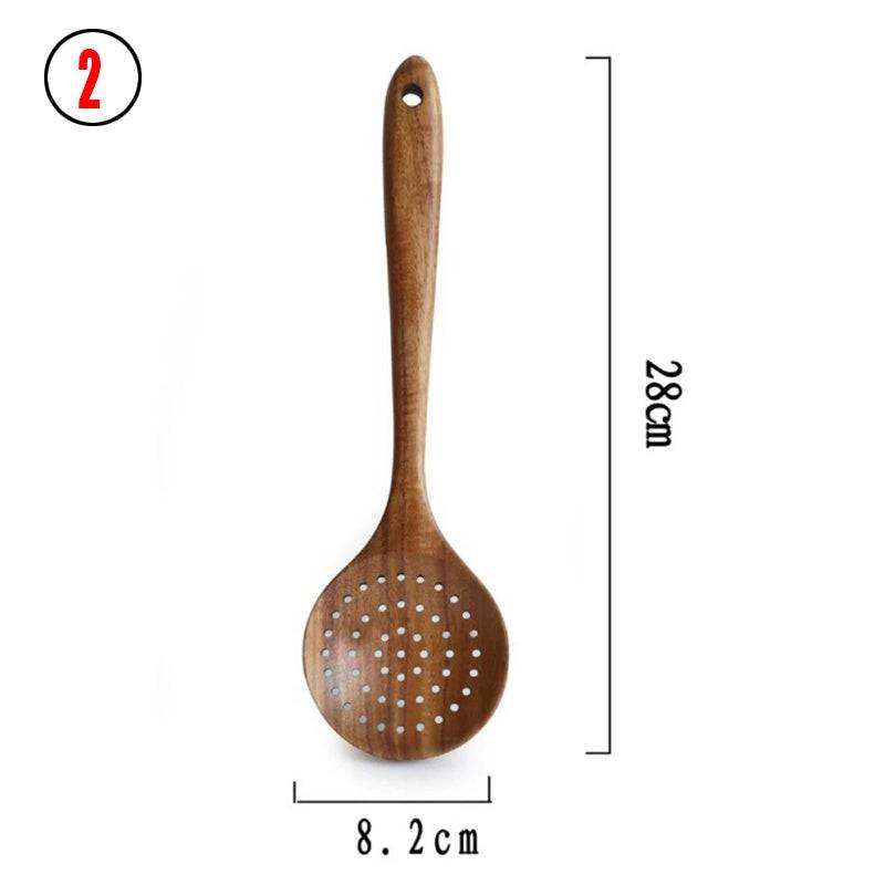 Teak wood kitchen turner with a 32cm length and 7.5cm width, crafted from natural Thai wood. Ideal for cooking and serving.