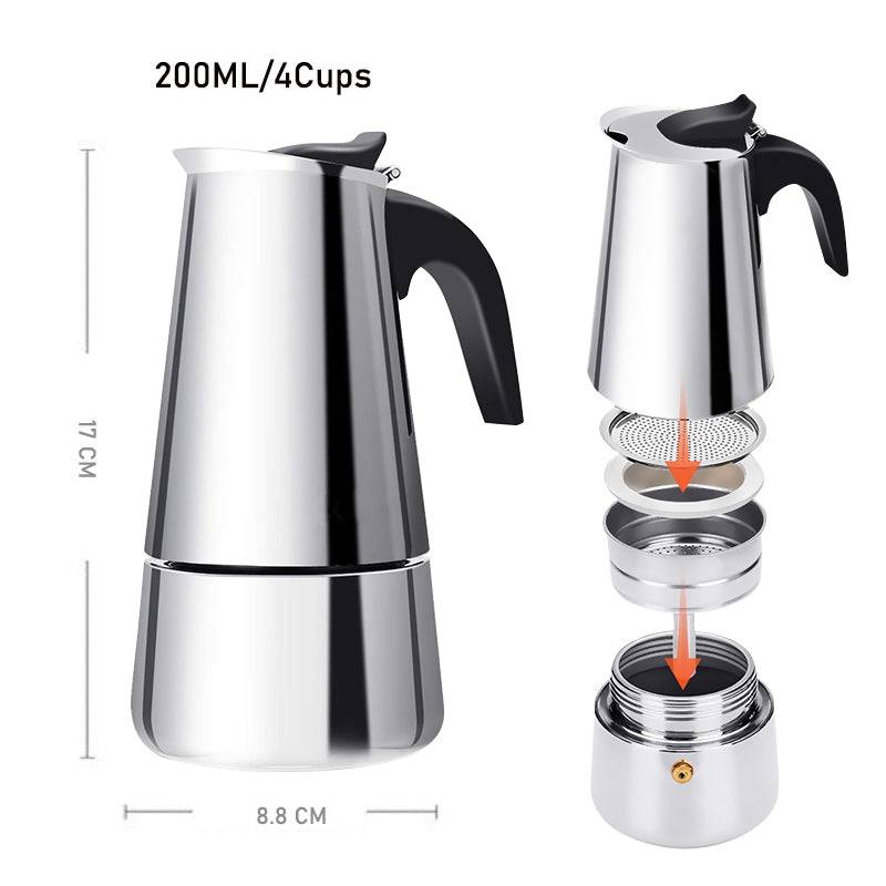 Italian Hand-Pushed Stainless Steel Household Italian Mocha Coffee Pot 0 - StepUp Coffee