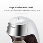 Fully automated coffee maker with a sleek white and silver design, featuring a free ceramic cup. Ideal for home and office use with anti-dry safety protection.