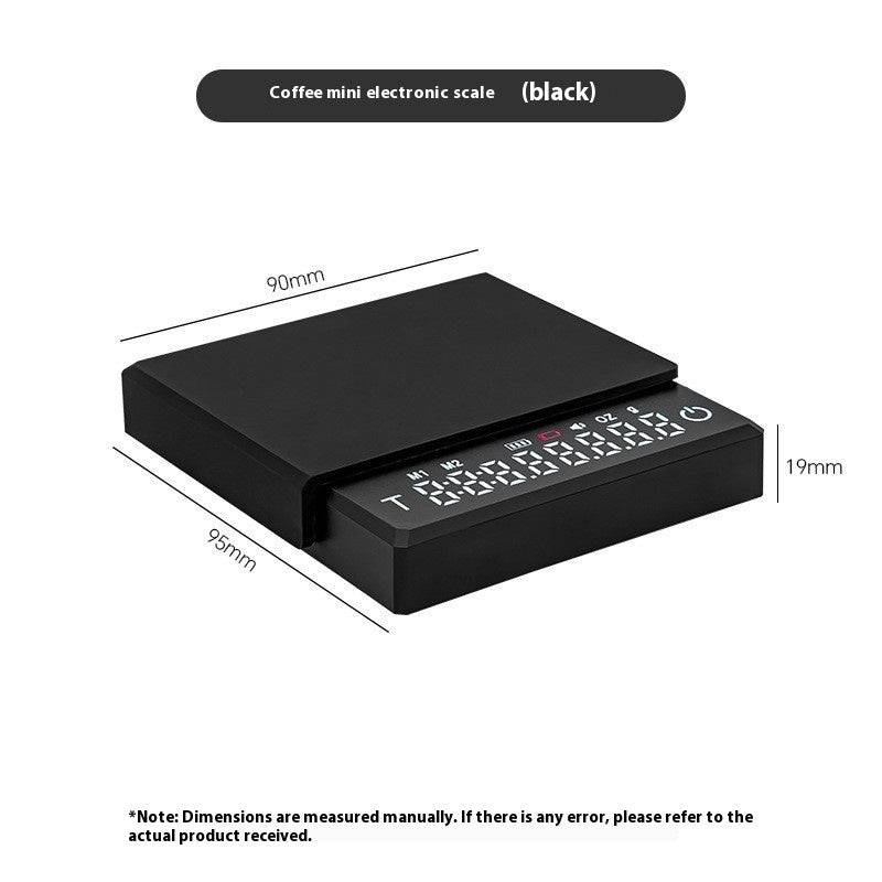 Smart coffee scale with high-precision 0.1g accuracy and built-in timer, compact and rechargeable, ideal for precise pour-over brewing at home or café.