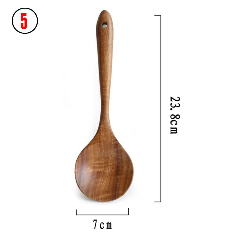 Teak Natural Thai Wood Tableware Spoon Ladle Turner Kitchen Tool Set