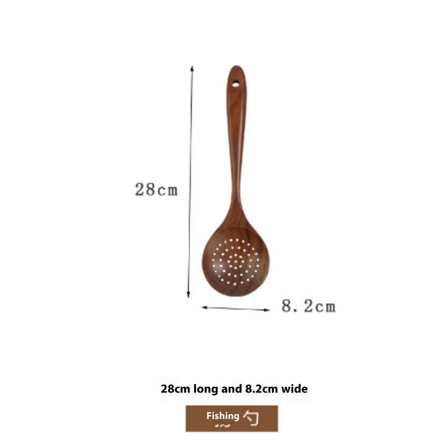 Teak Natural Thai Wood Tableware Spoon Ladle Turner Kitchen Tool Set