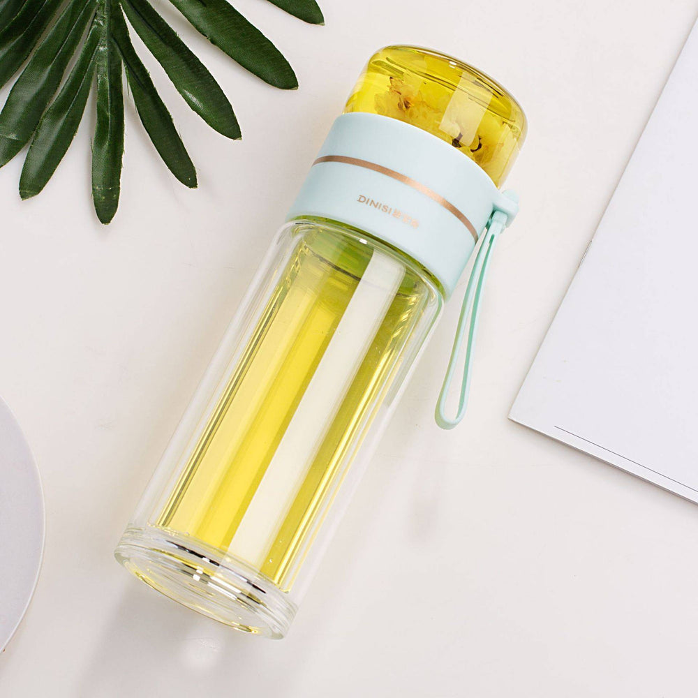 Glass Water Bottle With Tea Infuser Filter Tea Separation Double Wall Glass Bottle Leakproof