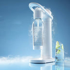 Manual home soda dispenser sparkling machine in white, made of ABS plastic. Ideal for creating refreshing carbonated drinks with included bottle.