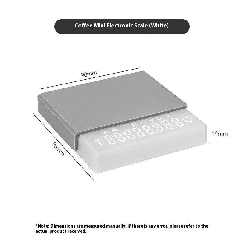 Smart coffee scale with high-precision 0.1g accuracy and built-in timer, compact and rechargeable, ideal for precise pour-over brewing at home or café.