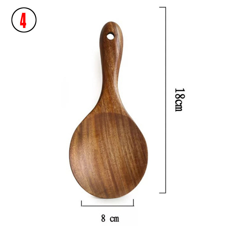 Teak Natural Thai Wood Tableware Spoon Ladle Turner Kitchen Tool Set