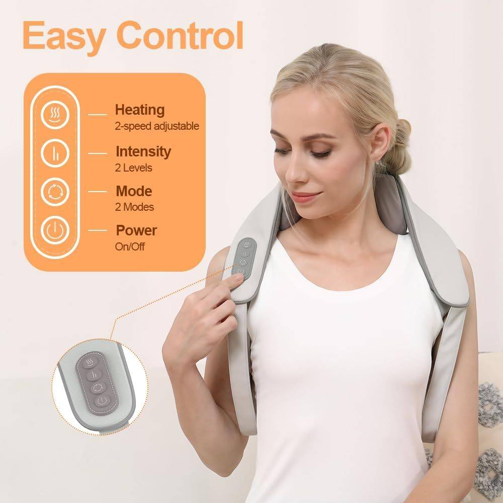 Neck Shoulder Back Massager with Heat - Shiatsu Massager, Rechargeable, Hands-Free Design