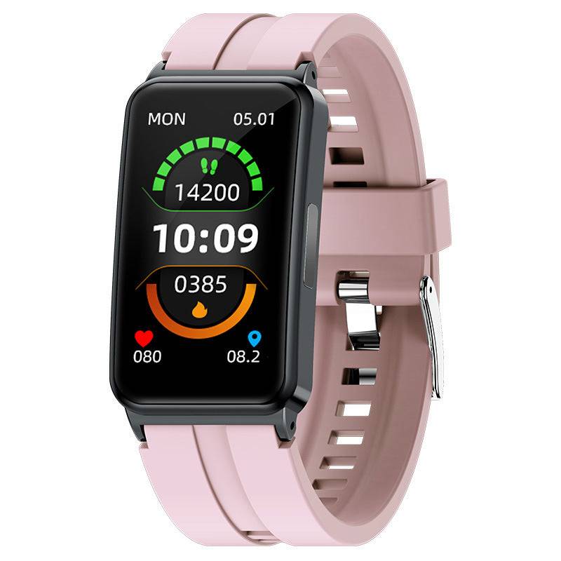 Pink Blood Glucose Monitoring Bracelet with real-time health tracking, including heart rate, sleep, and glucose levels. Stylish and non-invasive.