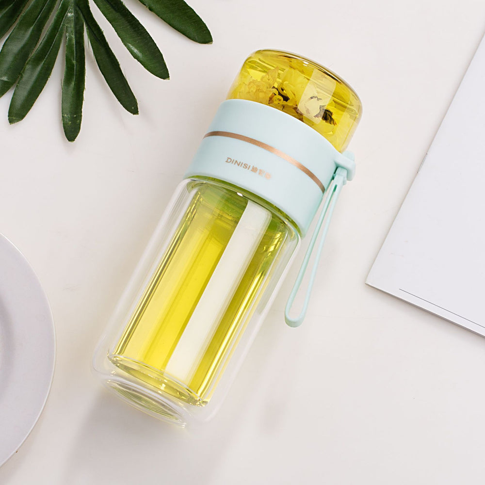 Glass Water Bottle With Tea Infuser Filter Tea Separation Double Wall Glass Bottle Leakproof