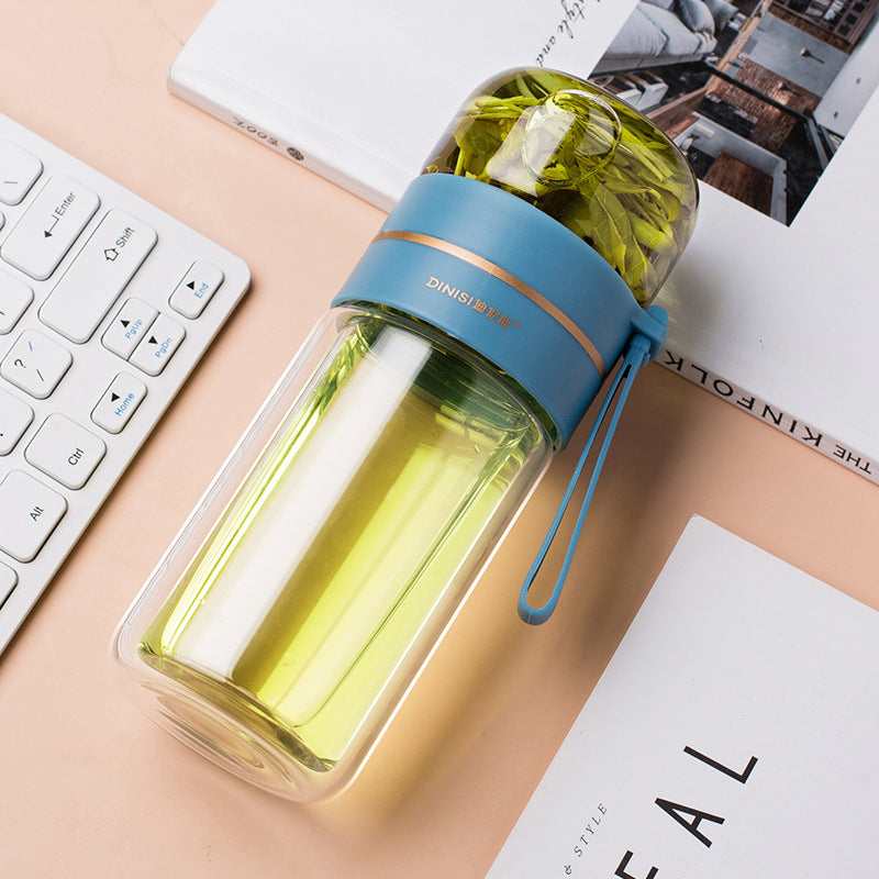 Glass Water Bottle With Tea Infuser Filter Tea Separation Double Wall Glass Bottle Leakproof