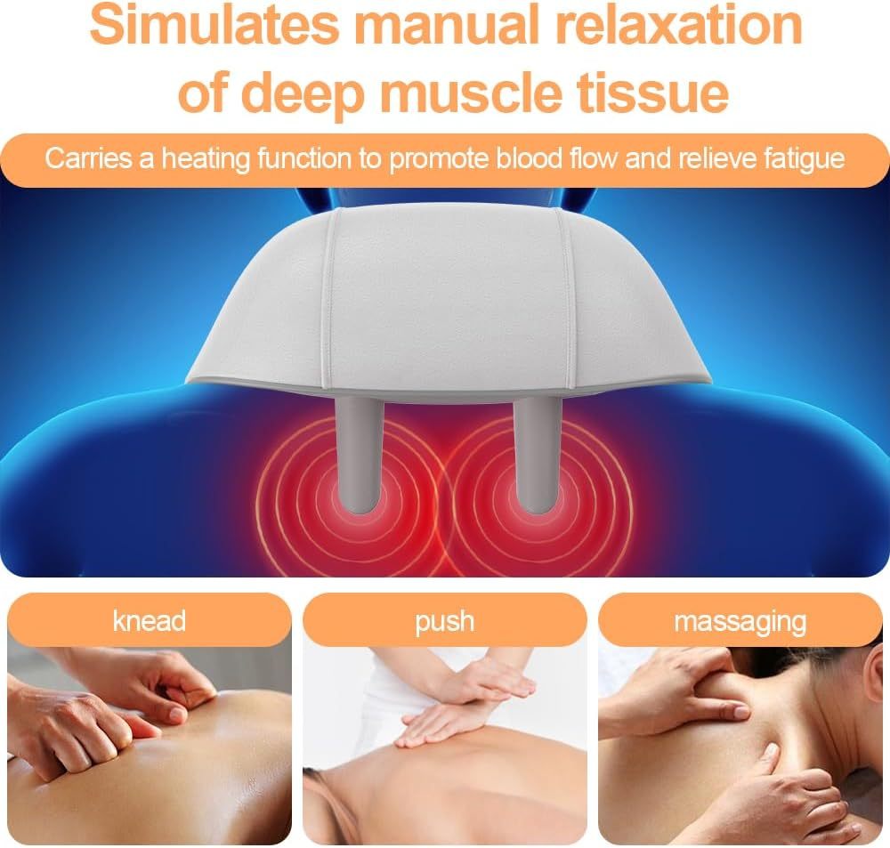 Neck Shoulder Back Massager with Heat - Shiatsu Massager, Rechargeable, Hands-Free Design