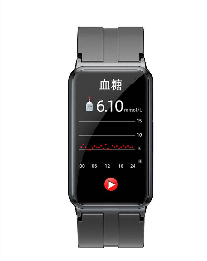 Smart Blood Glucose Measurement Bracelet displaying real-time glucose levels. Non-invasive monitoring for diabetes management and health tracking.