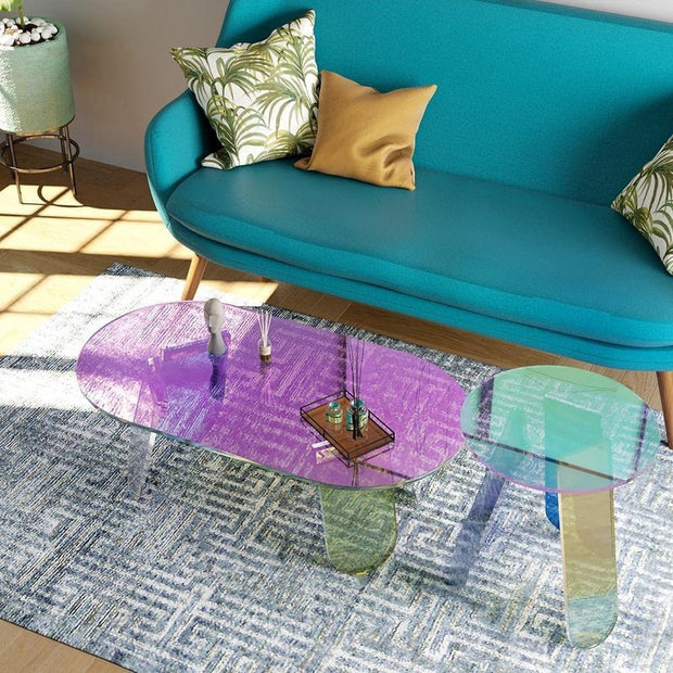 Acrylic Rainbow Color Coffee Table – Iridescent Round Modern Accent Table