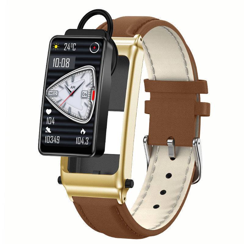 Smart Blood Glucose Watch with non-invasive monitoring, stylish metal wristband, and touchscreen display. Features heart rate tracking, NFC, and waterproof design.