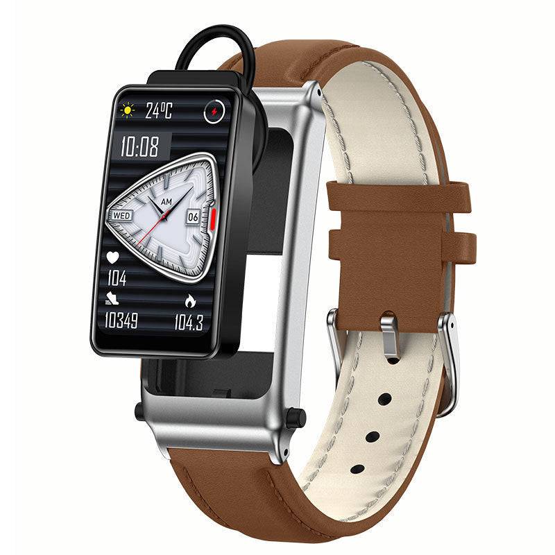 Smart Blood Glucose Watch with non-invasive monitoring, stylish metal wristband, and touchscreen display. Features heart rate tracking, NFC, and waterproof design.