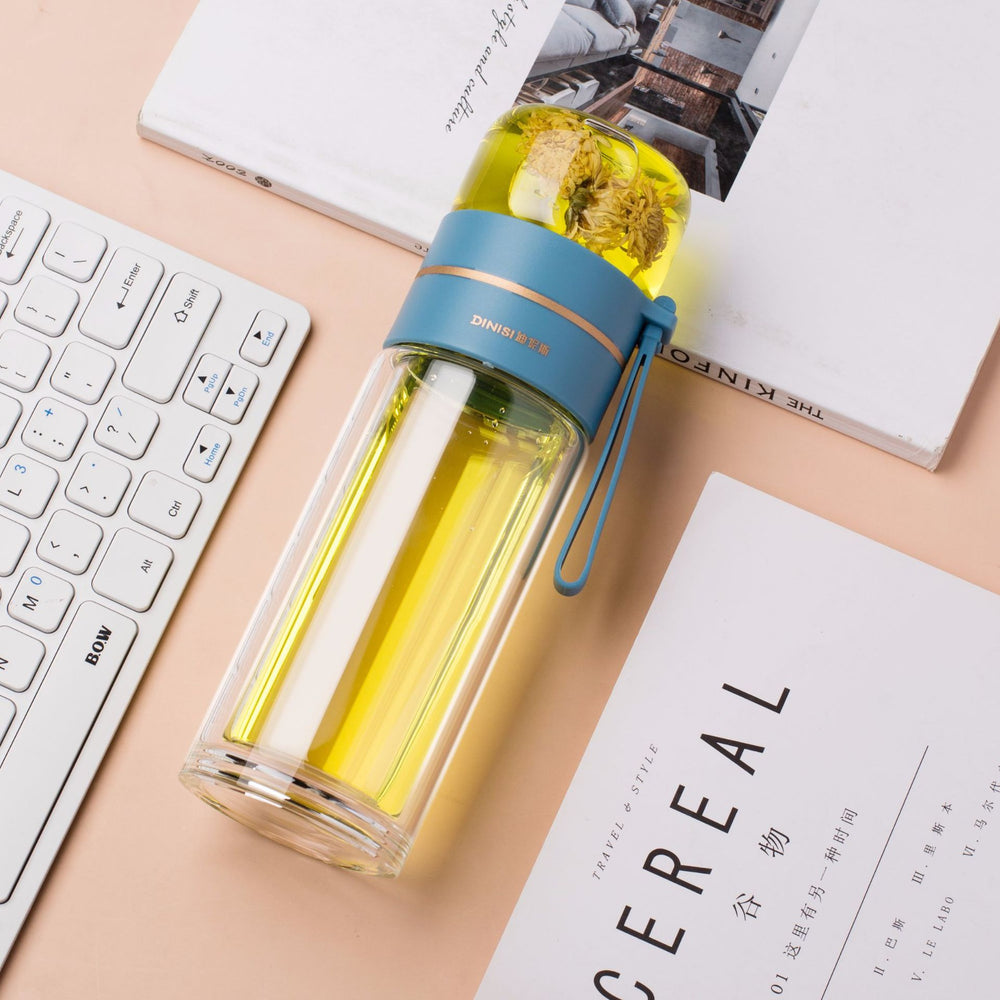 Glass Water Bottle With Tea Infuser Filter Tea Separation Double Wall Glass Bottle Leakproof