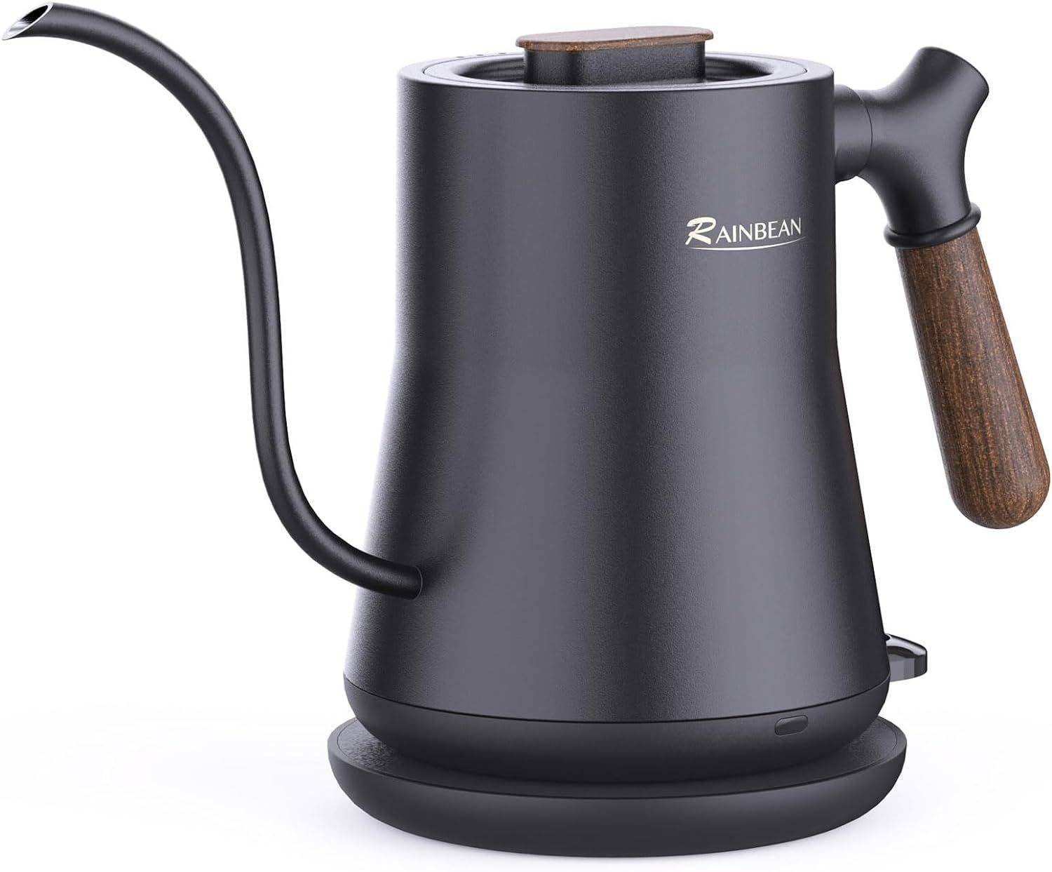 Gooseneck Electric Kettle for Pour Over Coffee with stainless steel body, leak-proof design, and auto shutoff feature. Ideal for precise brewing control.