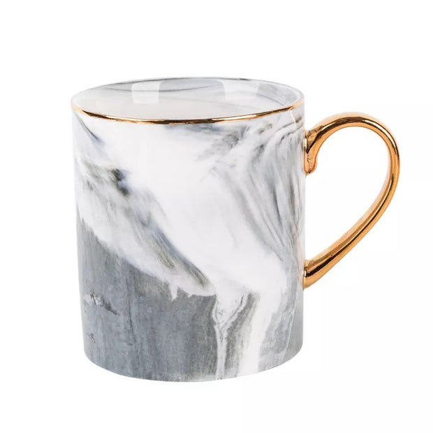Creative Ceramic Mug With Marble Pattern And Gold Handle