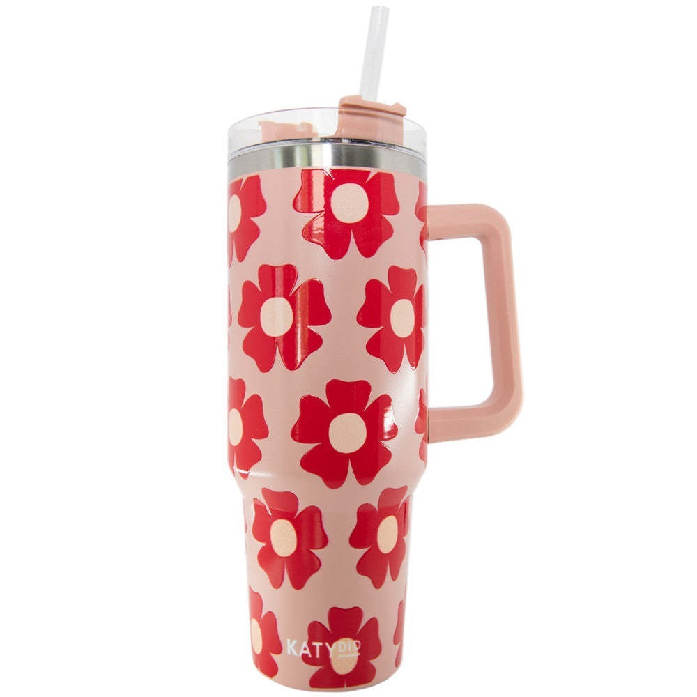 Large Thermal Insulated Water Cup (1200ml) with Straw – Stylish Patterns