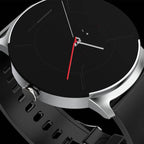 Close-up of Blood Glucose ECG Smart Watch showcasing a sleek black design, precision dial, and biometric monitoring for fitness and health tracking.