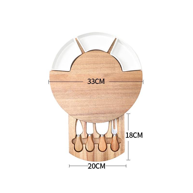 Wooden utensil holder with measurements on a white background