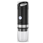 Black and silver handheld blender on a white background
