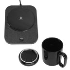 Smart Mug Warmer with 3-gear control, USB-powered heating coaster in black, keeping a milk cup warm. Ideal for home and office use.