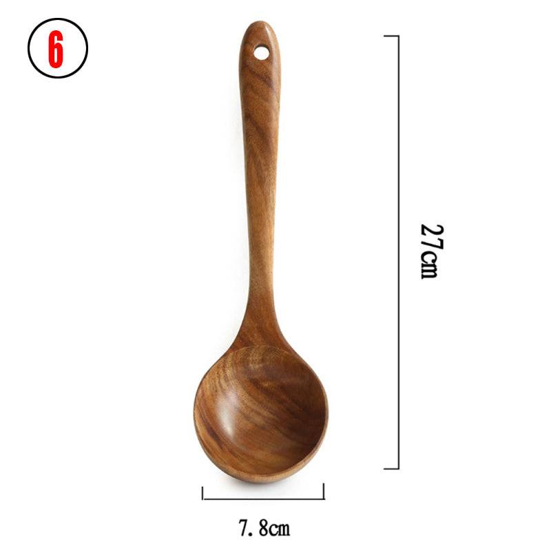 Teak wood kitchen ladle from Thailand, measuring 23.8 cm in length and 7 cm in width. Durable and eco-friendly, perfect for cooking and serving.