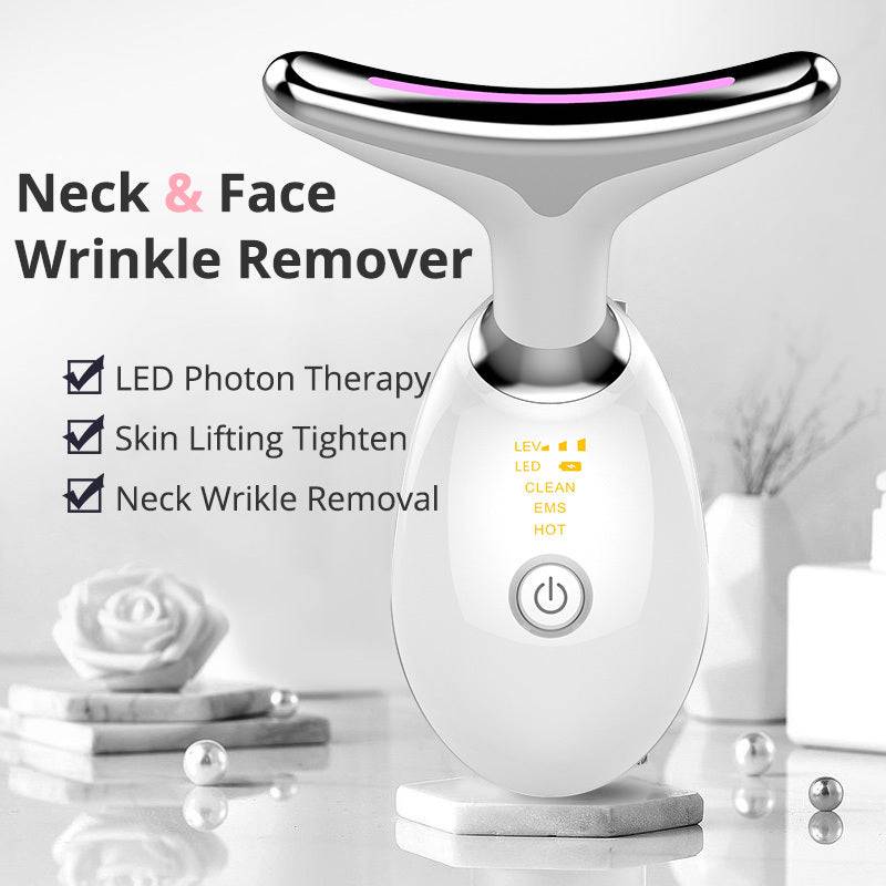 EMS Neck Tighten Massager with LED photon therapy and microcurrent for wrinkle removal and skin lifting. Designed for neck and face care.