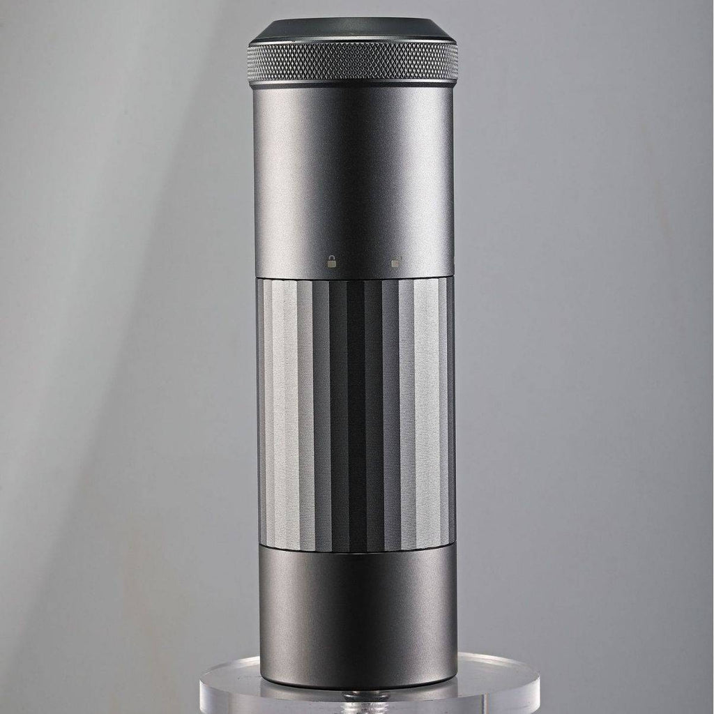 Sleek Portable Wireless Bean Grinder standing upright. Modern design with USB charging, ideal for fresh coffee grinding at home or on the go.