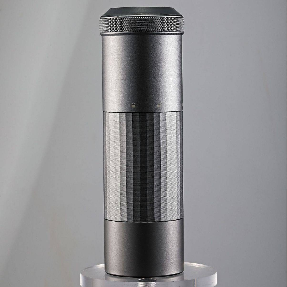 Sleek Portable Wireless Bean Grinder standing upright. Modern design with USB charging, ideal for fresh coffee grinding at home or on the go.