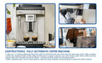 De'Longhi coffee machine with brewing process and cleaning instructions.