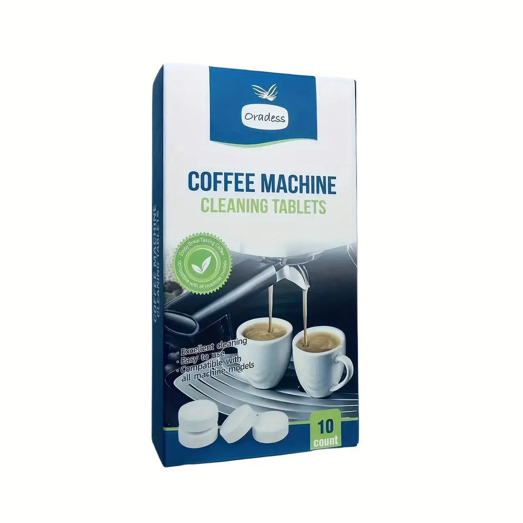 Box of Coffee Machine Cleaning Tablets with branding on a white background