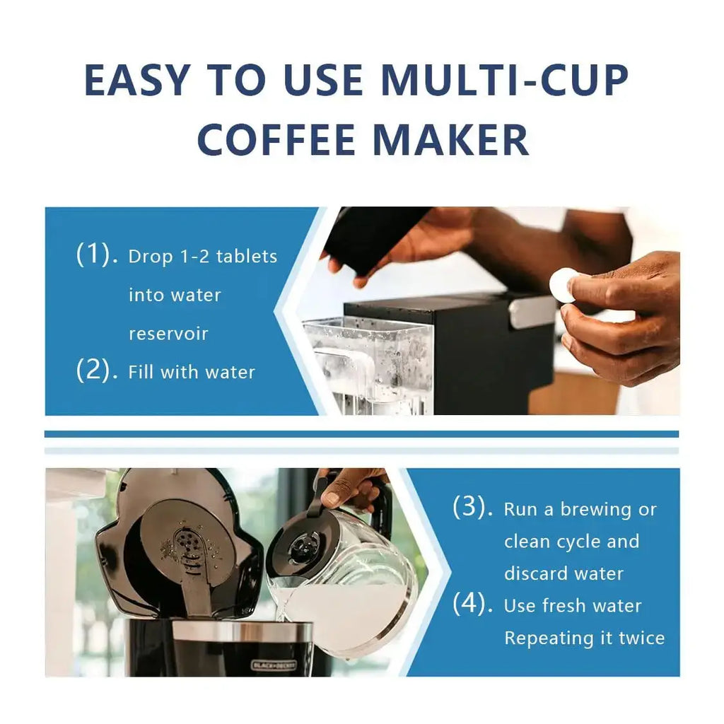 Instructions for using a multi-cup coffee maker with text and images.