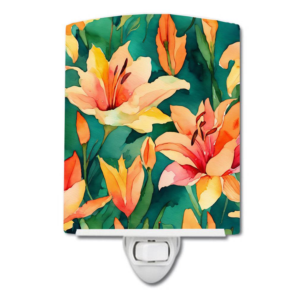 Lilies in Watercolor Ceramic Night Light