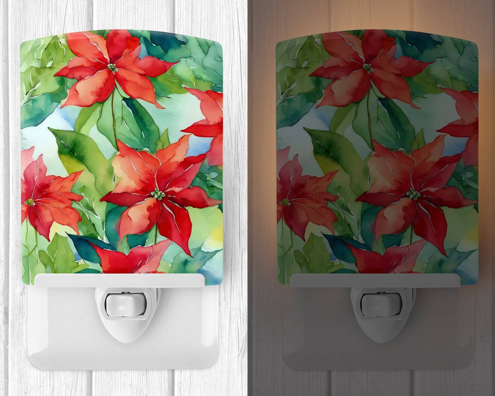 Poinsettias in Watercolor Ceramic Night Light