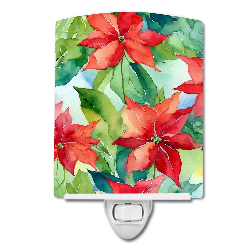 Poinsettias in Watercolor Ceramic Night Light