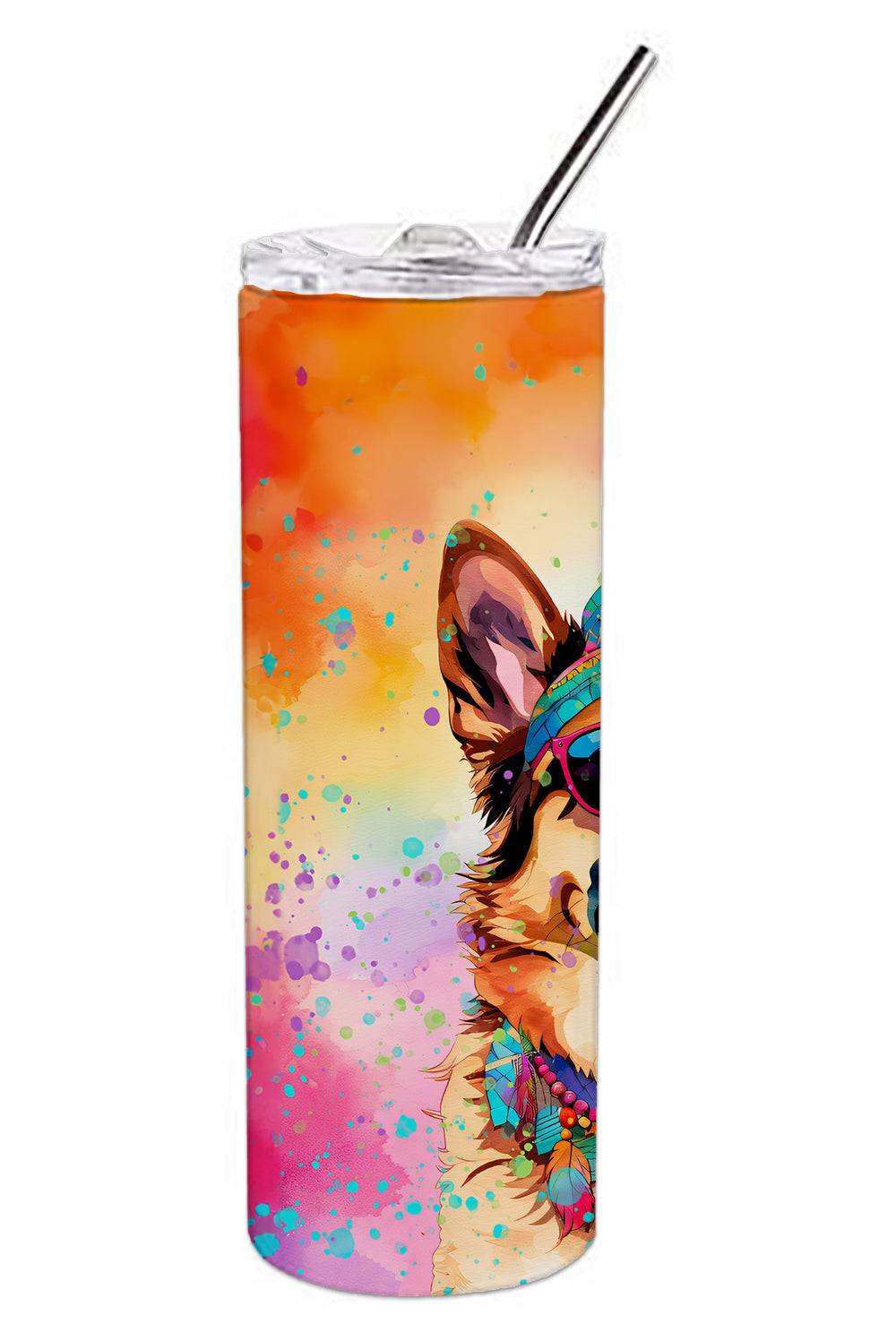 German Shepherd Hippie Dawg Stainless Steel Skinny Tumbler