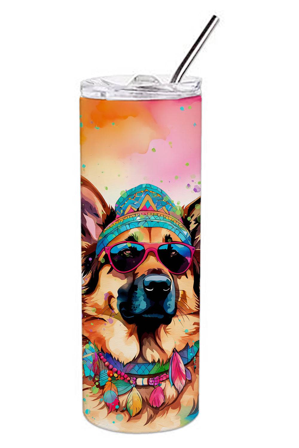 German Shepherd Hippie Dawg Stainless Steel Skinny Tumbler