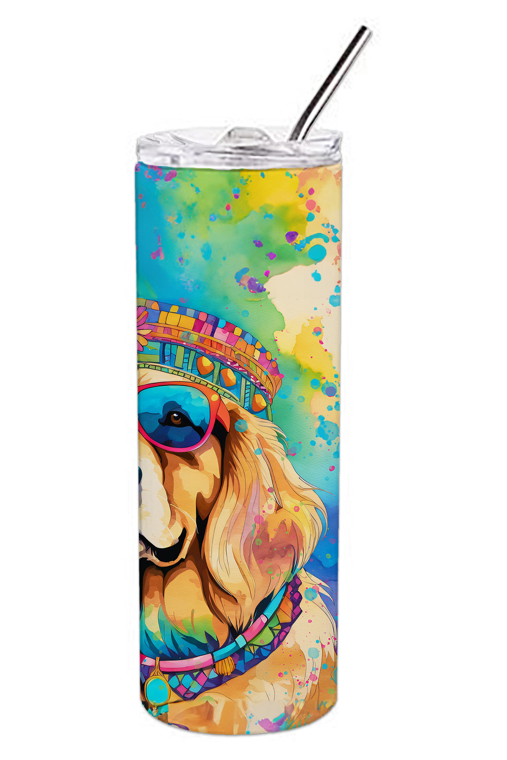 Golden Retriever Hippie Dawg Stainless Steel Skinny Tumbler