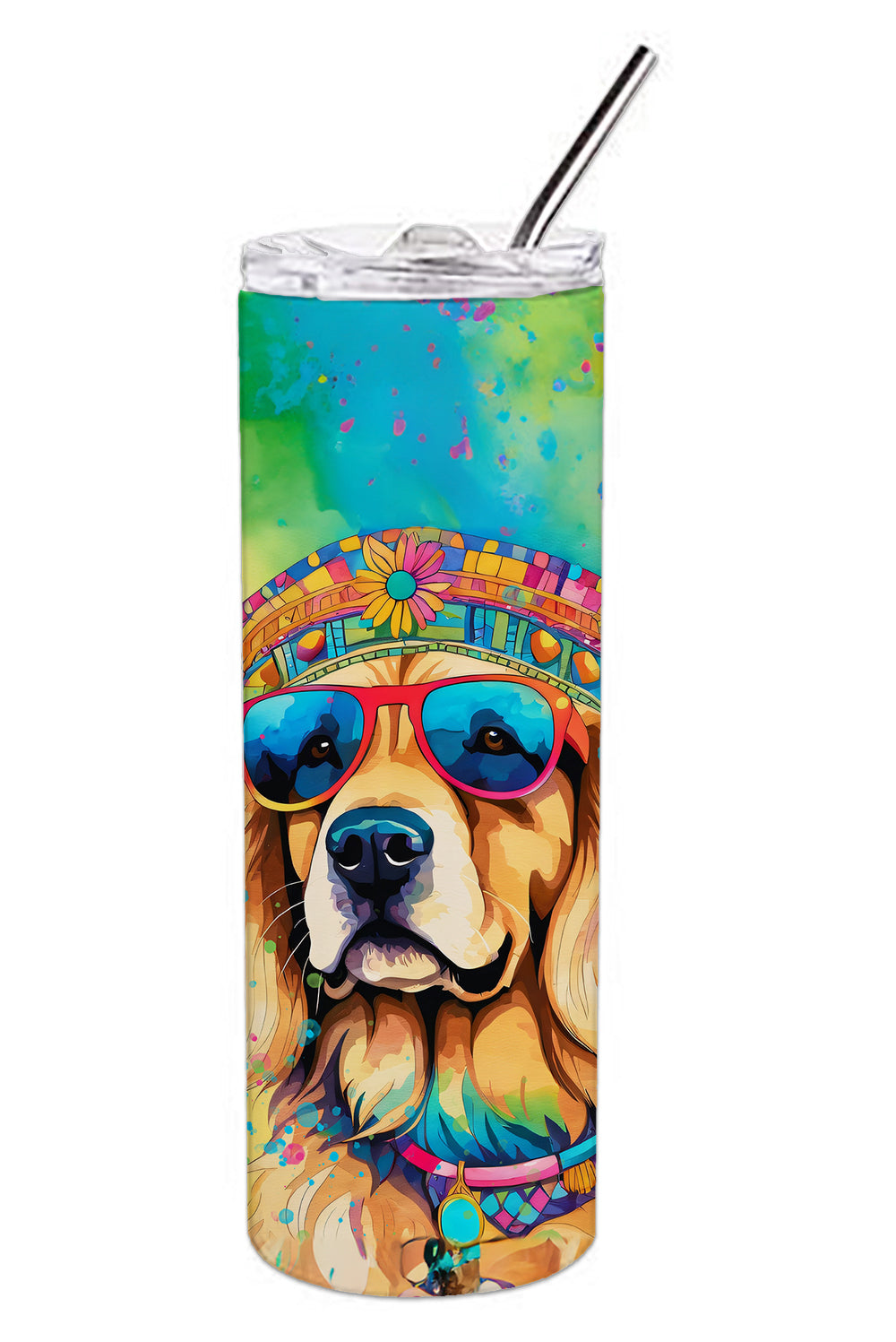 Golden Retriever Hippie Dawg Stainless Steel Skinny Tumbler