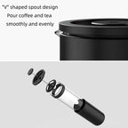 TIMEMORE French press coffee press in black and white, 450ml capacity with high density stainless steel mesh and heat resistant glass design.