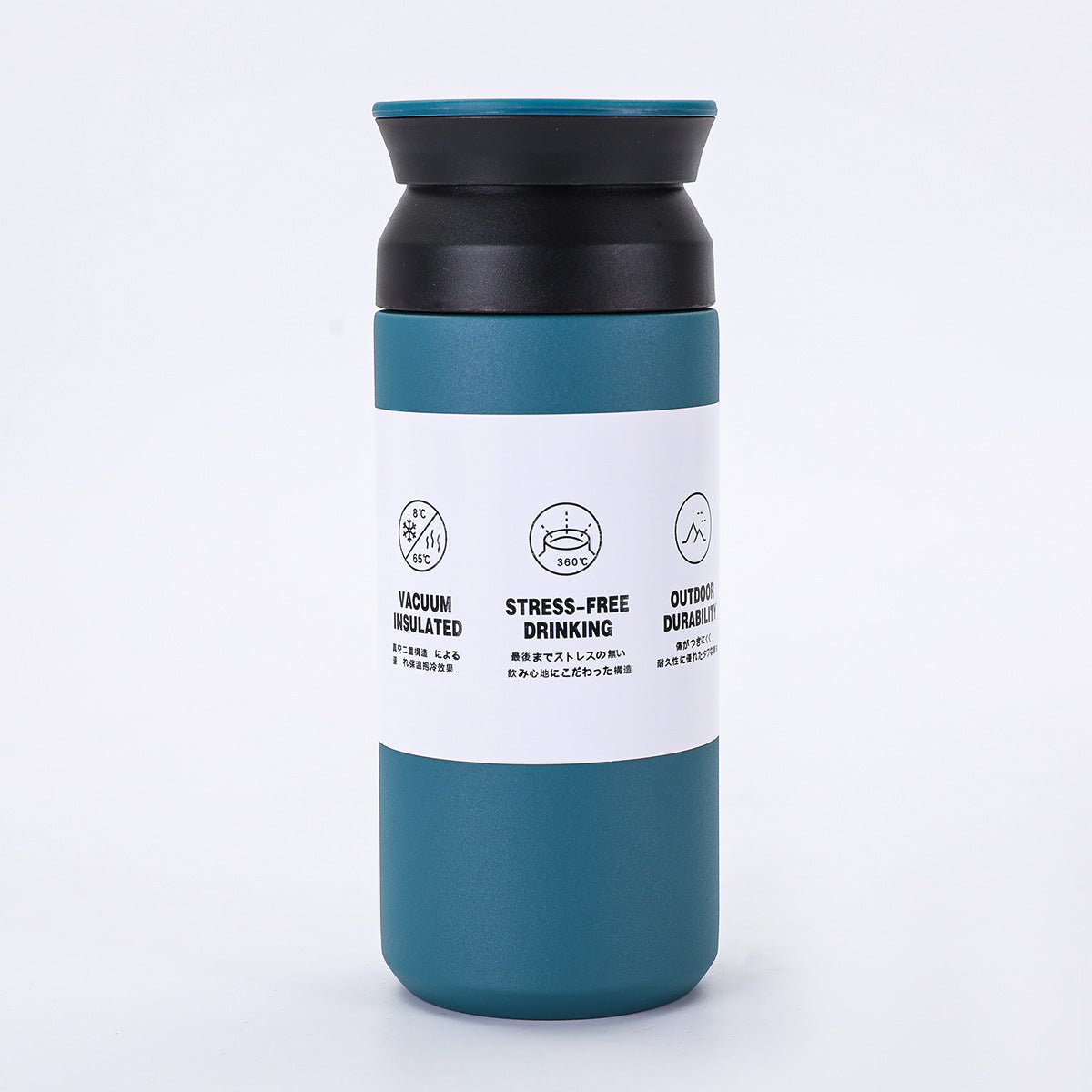 Japanese Element Cup Vacuum Thermos – 304 Stainless Steel Portable Tumbler with Flat Lid